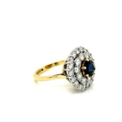 Unknown Round Brilliant Blue Sapphire And Diamond Ring In 18K Yellow And White Gold -Mode Bijouterie Magasin bsap double halo 4 master