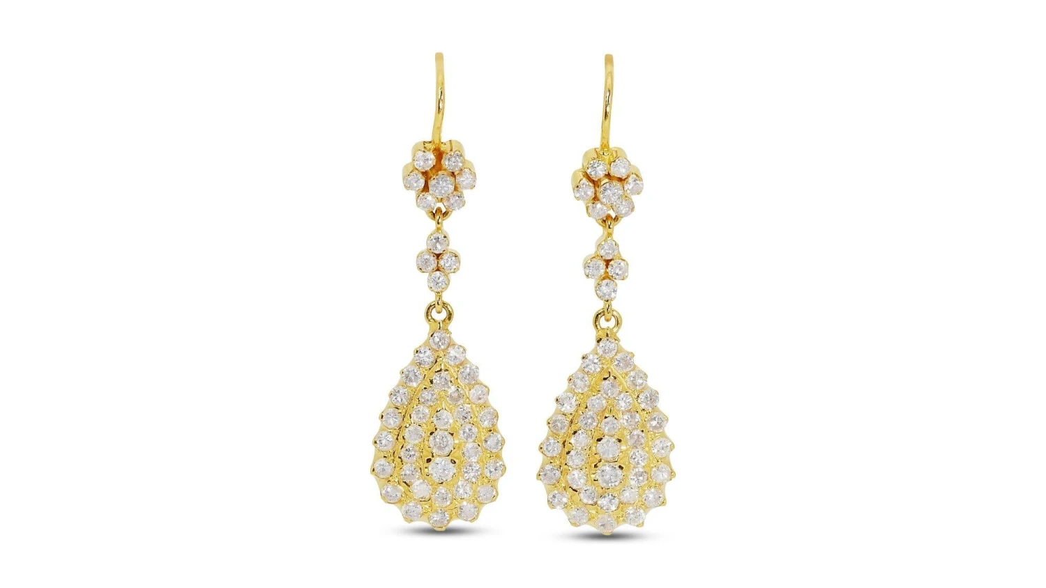 Marvelous 18k Yellow Gold Drop Earrings W/ 2ct Natural Diamonds IGI Certificate 8 Marvelous 18k Yellow Gold Drop Earrings W/ 2ct Natural Diamonds IGI Certificate – Image 6
