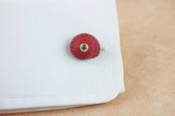 14 Karat Rose Gold Emeralds Red Shell Carnelian Cufflinks 12 14 Karat Rose Gold Emeralds Red Shell Carnelian Cufflinks -Mode Bijouterie Magasin conchiglia rossa 3 master