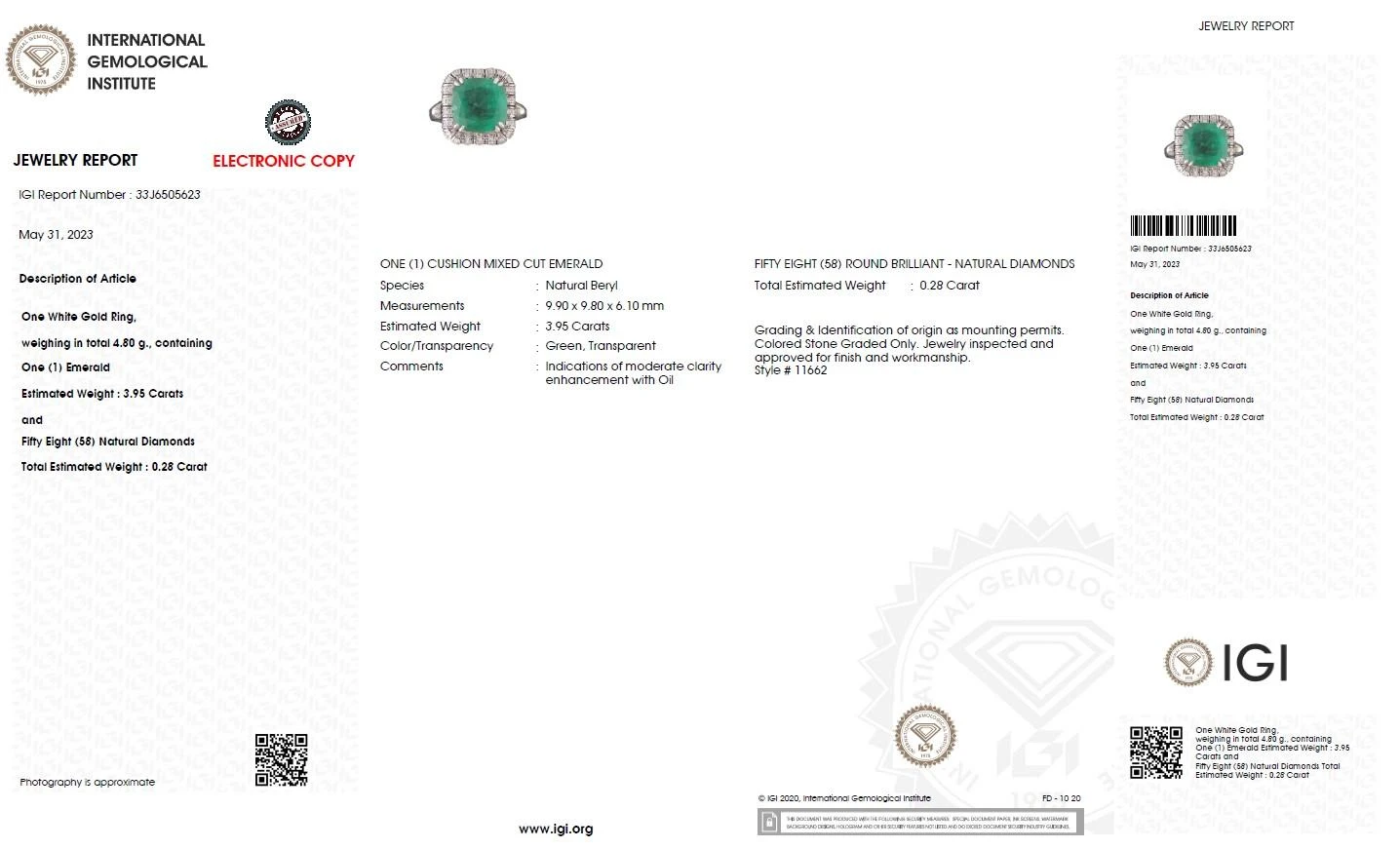 IGI 18K 3.95 Carat Natural Emerald&Diamonds Antique Art Deco Engagement Ring 5 IGI 18K 3.95 Carat Natural Emerald&Diamonds Antique Art Deco Engagement Ring – Image 3