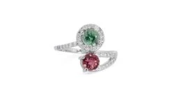 18k White Gold Halo Ring W/ 1.65ct Peridot, Tourmaline And Natural Diamonds IGI
