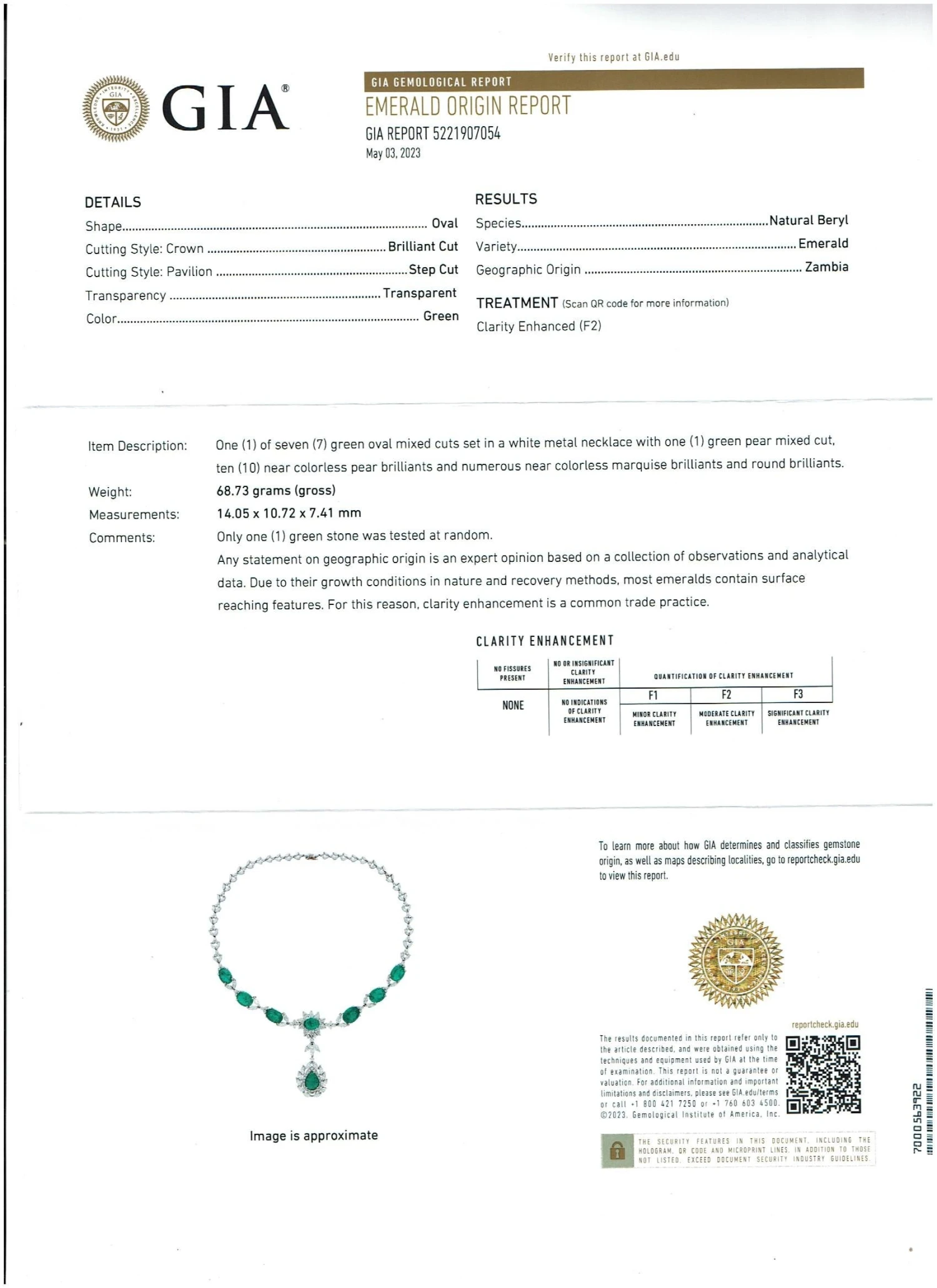 Unknown GIA Certified 56 Ct Zambian Emerald & 38 Ct Diamond Fringe Necklace 18KWG Bridal 6 Unknown GIA Certified 56 Ct Zambian Emerald & 38 Ct Diamond Fringe Necklace 18KWG Bridal – Image 4