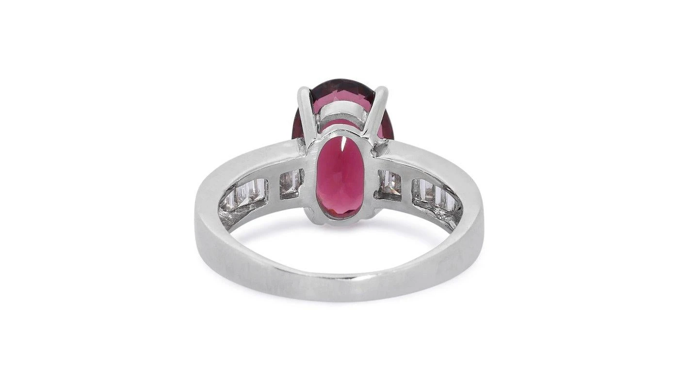 Marvelous 18k White Gold Ring W/ 4.3 Ct Tourmaline And Natural Diamonds IGI Cert 10 Marvelous 18k White Gold Ring W/ 4.3 Ct Tourmaline And Natural Diamonds IGI Cert – Image 8