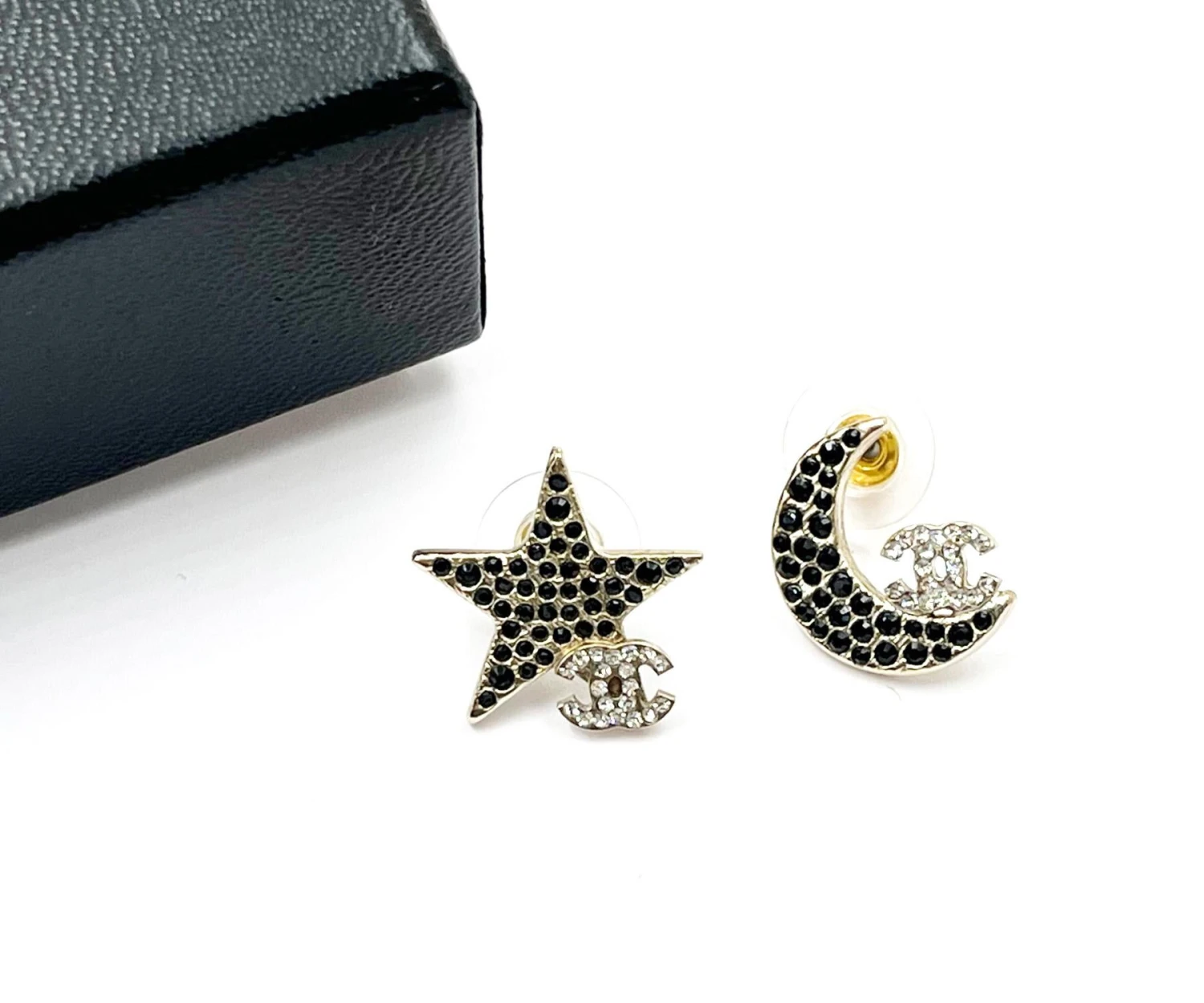 Chanel Super Rare Star Moon Black Crystal Cc Small Piercing Earrings 4 Chanel Super Rare Star Moon Black Crystal Cc Small Piercing Earrings – Image 2