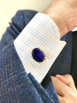 Cufflinks Oval 18kt Gold With Blue Enamel -Mode Bijouterie Magasin gemello indossato 2 master
