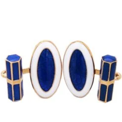 Berca Champlevé Hand Enameled White Royal Blue Gold Sterling Silver Cufflinks -Mode Bijouterie Magasin gm 200 cil xx1 master