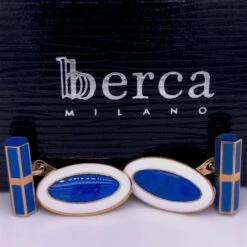 Berca Champlevé Hand Enameled White Royal Blue Gold Sterling Silver Cufflinks -Mode Bijouterie Magasin gm 200 cil xx2 master
