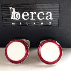 Berca Transparent Red White Hand Enameled T-Bar Back Sterling Silver Cufflinks -Mode Bijouterie Magasin gm 656 xx10 master