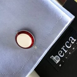 Berca Transparent Red White Hand Enameled T-Bar Back Sterling Silver Cufflinks -Mode Bijouterie Magasin gm 656 xx14 master
