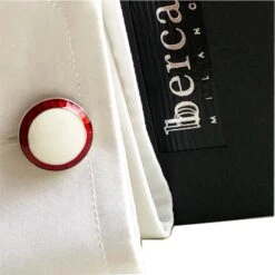 Berca Transparent Red White Hand Enameled T-Bar Back Sterling Silver Cufflinks -Mode Bijouterie Magasin gm 656 xx15 master