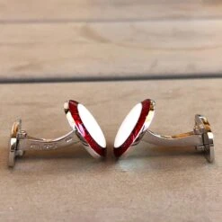 Berca Transparent Red White Hand Enameled T-Bar Back Sterling Silver Cufflinks -Mode Bijouterie Magasin gm 656 xx1 master