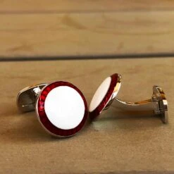 Berca Transparent Red White Hand Enameled T-Bar Back Sterling Silver Cufflinks -Mode Bijouterie Magasin gm 656 xx2 master