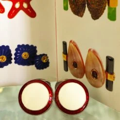 Berca Transparent Red White Hand Enameled T-Bar Back Sterling Silver Cufflinks -Mode Bijouterie Magasin gm 656 xx3 master