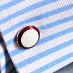 Berca Transparent Red White Hand Enameled T-Bar Back Sterling Silver Cufflinks -Mode Bijouterie Magasin gm 656 xx7 master