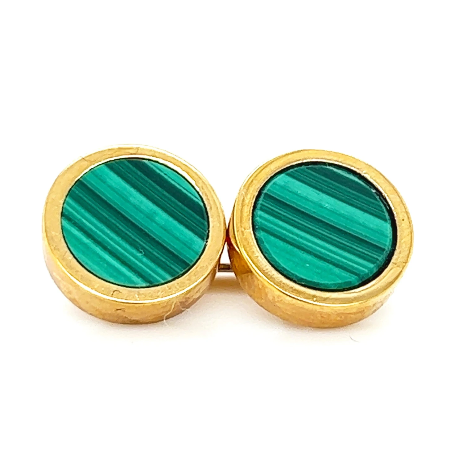 Natural Malachite Disk Round Shaped Sterling Silver Gold Plated Cufflinks 5 Natural Malachite Disk Round Shaped Sterling Silver Gold Plated Cufflinks – Image 3