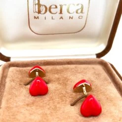 Berca Red Heart Shaped Hand Enamelled Sterling Silver Gold Plated Cufflinks -Mode Bijouterie Magasin gm red heart xx10 master
