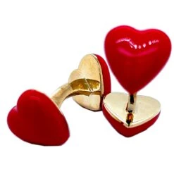 Berca Red Heart Shaped Hand Enamelled Sterling Silver Gold Plated Cufflinks -Mode Bijouterie Magasin gm red heart xx2 master
