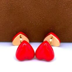 Berca Red Heart Shaped Hand Enamelled Sterling Silver Gold Plated Cufflinks -Mode Bijouterie Magasin gm red heart xx4 master