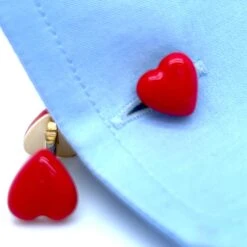 Berca Red Heart Shaped Hand Enamelled Sterling Silver Gold Plated Cufflinks -Mode Bijouterie Magasin gm red heart xx8 master