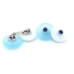Berca Sapphire In An Aquamarine Chalcedony Disk Setting White Gold Cufflinks -Mode Bijouterie Magasin gms10AC zaffiro xx12 master