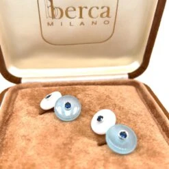 Berca Sapphire In An Aquamarine Chalcedony Disk Setting White Gold Cufflinks -Mode Bijouterie Magasin gms10AC zaffiro xx4 master