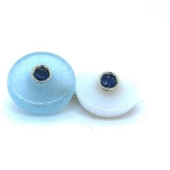 Berca Sapphire In An Aquamarine Chalcedony Disk Setting White Gold Cufflinks -Mode Bijouterie Magasin gms10AC zaffiro xx6 master