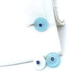 Berca Sapphire In An Aquamarine Chalcedony Disk Setting White Gold Cufflinks -Mode Bijouterie Magasin gms10AC zaffiro xx7 master