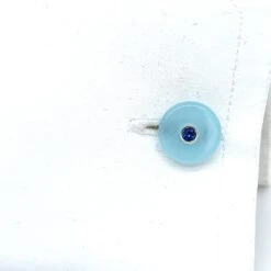 Berca Sapphire In An Aquamarine Chalcedony Disk Setting White Gold Cufflinks -Mode Bijouterie Magasin gms10AC zaffiro xx8 master