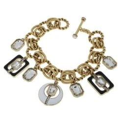 Heidi Daus Mod Squad Enamel And Crystal Charm Toggle Clasp Link Bracelet -Mode Bijouterie Magasin hdb Copy master