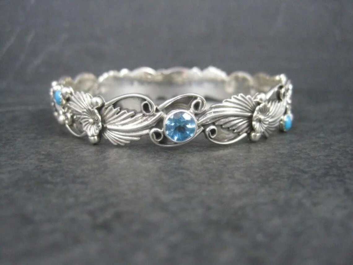 Southwestern Sterling Topaz Turquoise Bangle Bracelet 6 Southwestern Sterling Topaz Turquoise Bangle Bracelet – Image 4