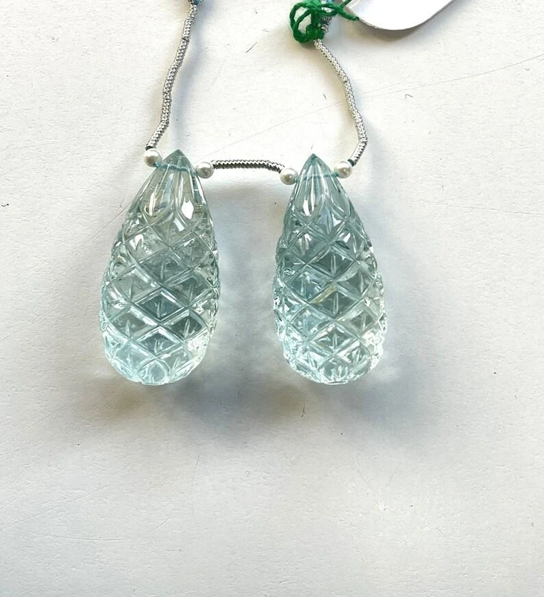 Unknown Natural Aquamarine Drops 2 Pieces Carved Earrings Pair Gemstone For Jewelry 8 Unknown Natural Aquamarine Drops 2 Pieces Carved Earrings Pair Gemstone For Jewelry – Image 6