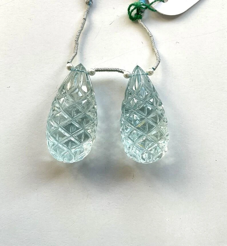 Unknown Natural Aquamarine Drops 2 Pieces Carved Earrings Pair Gemstone For Jewelry 10 Unknown Natural Aquamarine Drops 2 Pieces Carved Earrings Pair Gemstone For Jewelry – Image 8