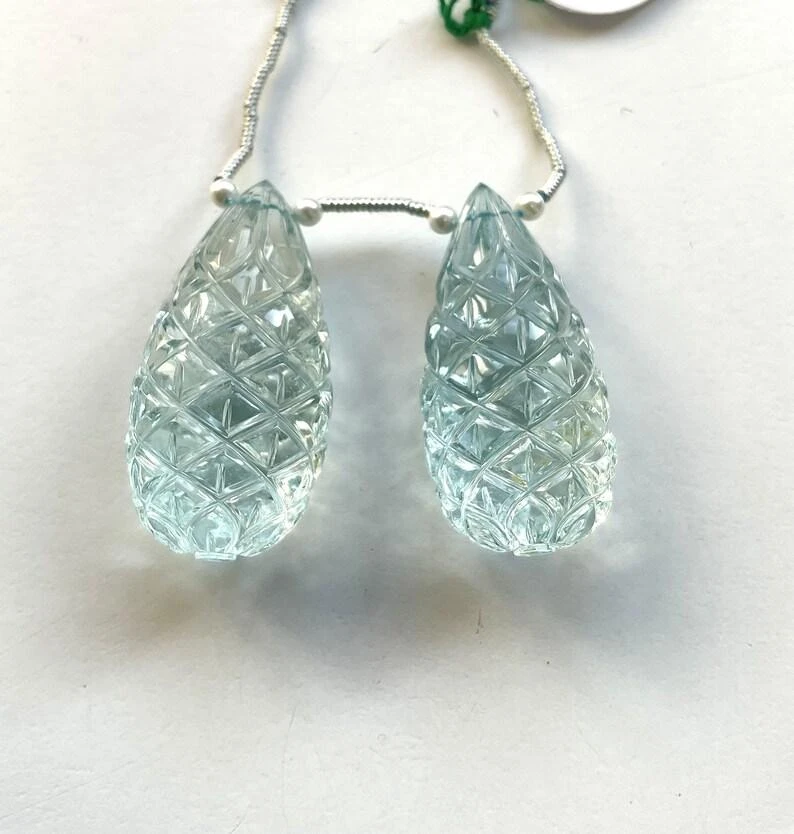 Unknown Natural Aquamarine Drops 2 Pieces Carved Earrings Pair Gemstone For Jewelry 11 Unknown Natural Aquamarine Drops 2 Pieces Carved Earrings Pair Gemstone For Jewelry – Image 9