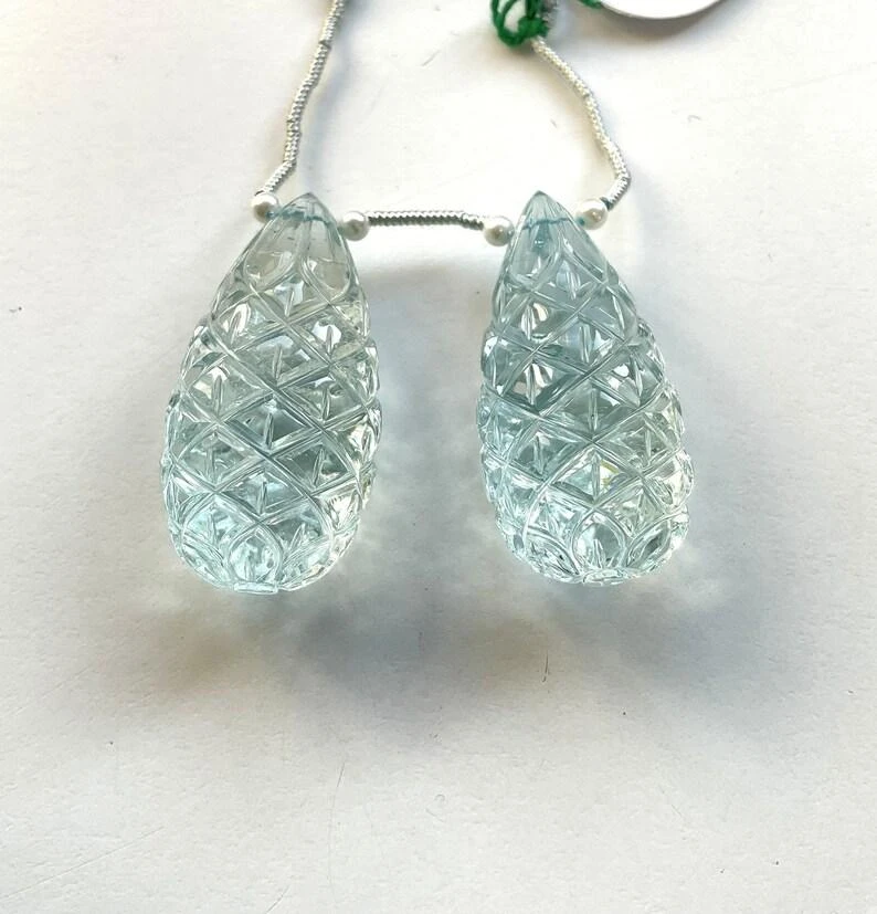 Unknown Natural Aquamarine Drops 2 Pieces Carved Earrings Pair Gemstone For Jewelry 12 Unknown Natural Aquamarine Drops 2 Pieces Carved Earrings Pair Gemstone For Jewelry – Image 10