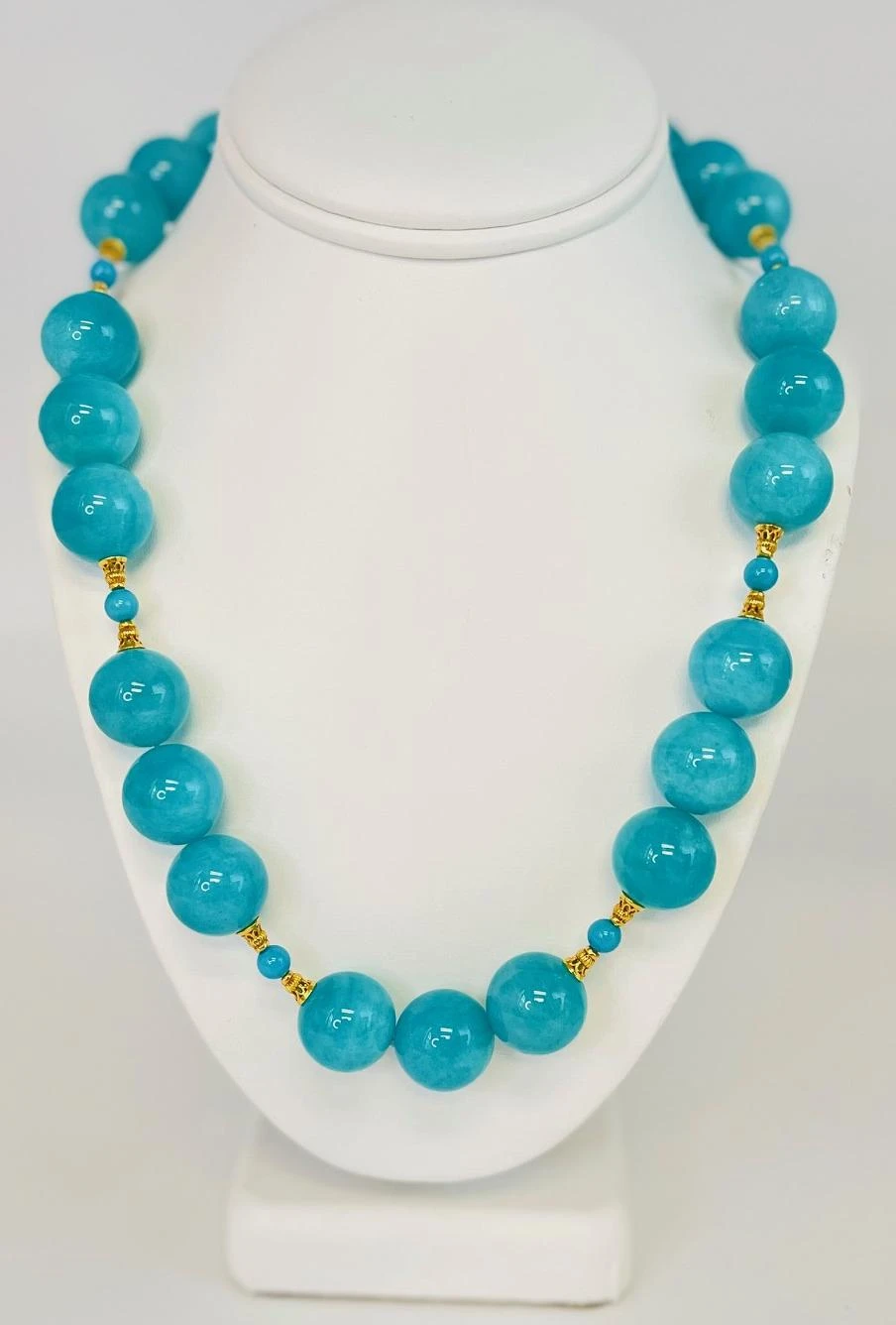 Amazonite And Turquoise Beaded Necklace With Yellow Gold Accents 7 Amazonite And Turquoise Beaded Necklace With Yellow Gold Accents – Image 5