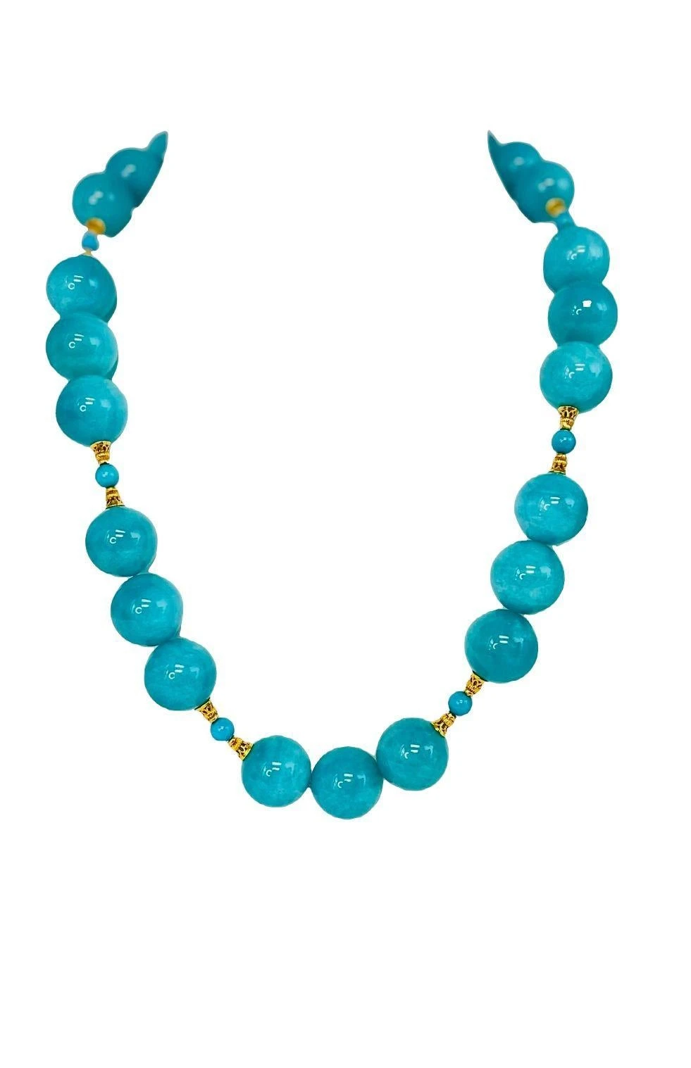 Amazonite And Turquoise Beaded Necklace With Yellow Gold Accents 8 Amazonite And Turquoise Beaded Necklace With Yellow Gold Accents – Image 6