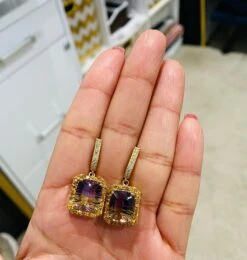 12.54 Carat Ametrine Sapphire Diamond Yellow Gold Drop Earrings -Mode Bijouterie Magasin image16 master