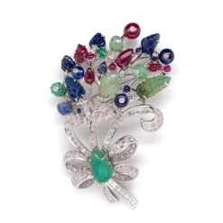 Emerald, Sapphire And Ruby With Diamond Brooch 11 Emerald, Sapphire And Ruby With Diamond Brooch -Mode Bijouterie Magasin image3 master