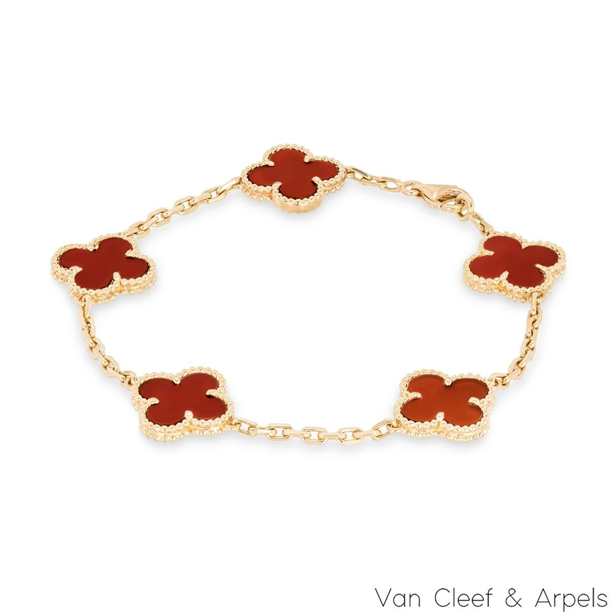 Van Cleef & Arpels Yellow Gold Carnelian Vintage Alhambra Bracelet VCARD35500 4 Van Cleef & Arpels Yellow Gold Carnelian Vintage Alhambra Bracelet VCARD35500 – Image 2