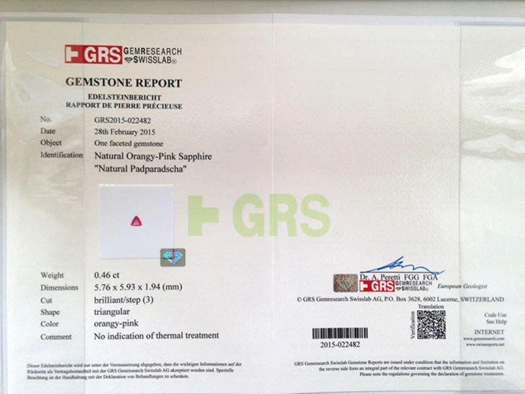 GRS Certified 0.46 Carat Orangy-Pink Padparadscha Sapphire, Unheated Sapphire 4 GRS Certified 0.46 Carat Orangy-Pink Padparadscha Sapphire, Unheated Sapphire – Image 2