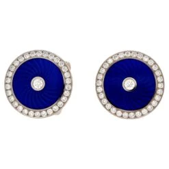 Round Cufflinks - 18k White Gold - Blue Guilloche Enamel - 62 Diamonds 1.40ct 16 Round Cufflinks - 18k White Gold - Blue Guilloche Enamel - 62 Diamonds 1.40ct -Mode Bijouterie Magasin j 12435152 1668433739509 bg processed