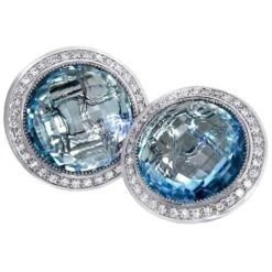 Alex Soldier Blue Topaz Diamond Gold Stud Earrings Cufflinks One Of A Kind