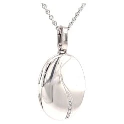 Oval Locket Pendant Solid 18k White Gold 4 Diamonds 0.04ct H VS
