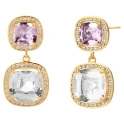 Syna Yellow Gold Rock Crystal And Pink Spinel Earrings With Diamonds