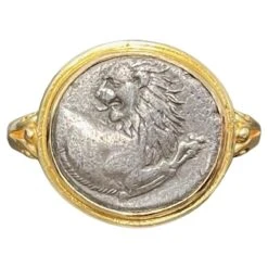 Ancient Greek 4th Century BC Lion Coin 18K Gold Ring