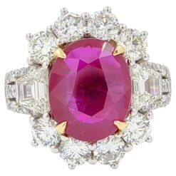 Vintage 5.04 Carat Burmese Ruby Diamond Ring GRS Certified 18 Karat White Gold