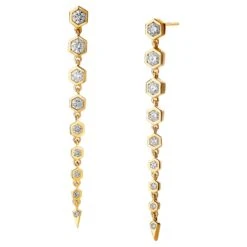Syna Yellow Gold Hex Duster Earrings With Diamonds