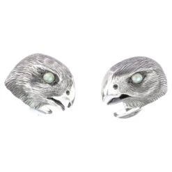 Tichu Cats Eye Falcon Face Cufflink In Sterling Silver