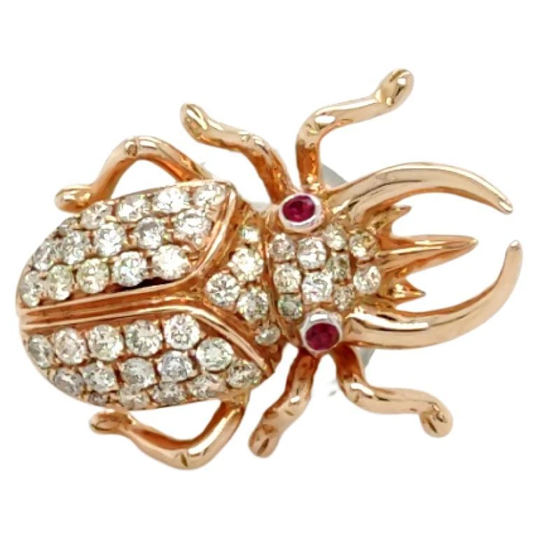 18K Rose Gold Bug Shaped Mixed Colored Diamond Brooch 3 18K Rose Gold Bug Shaped Mixed Colored Diamond Brooch