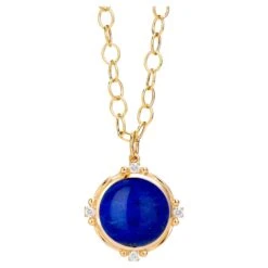 Syna Yellow Gold Lapis Lazuli Pendant With Diamonds